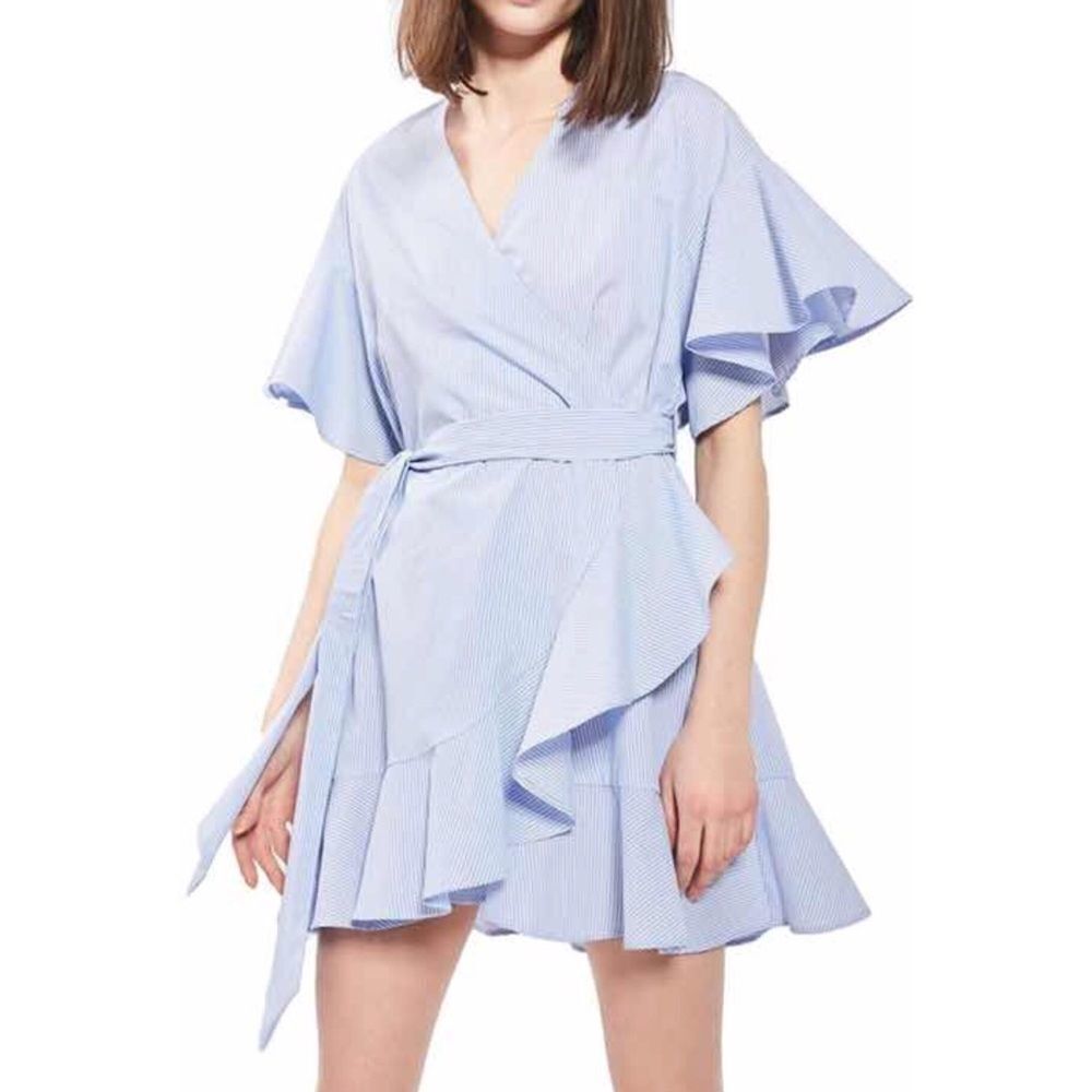 Hpflute Sleevefrill Trim Wrap Dress